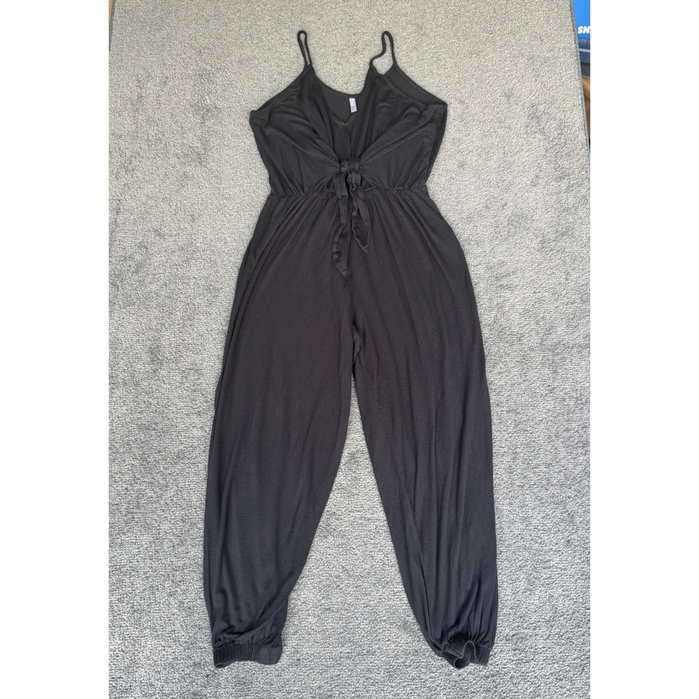 Jolie Black Tie Front Spaghetti Strap Jogger Jumpsuit Small Made in USA 3050